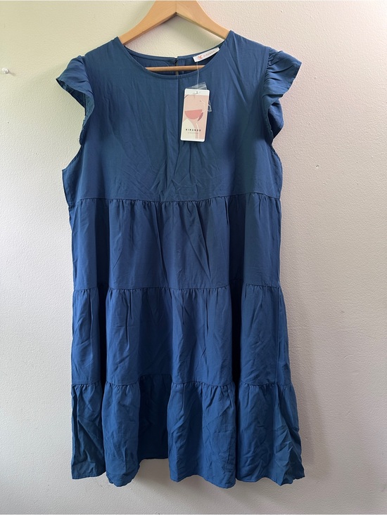Kirundo Dresses & Skirts - KIRUNDO Womens Blue Tiered Ruffle Sleeve Mini Babydoll Dress NWT Size L